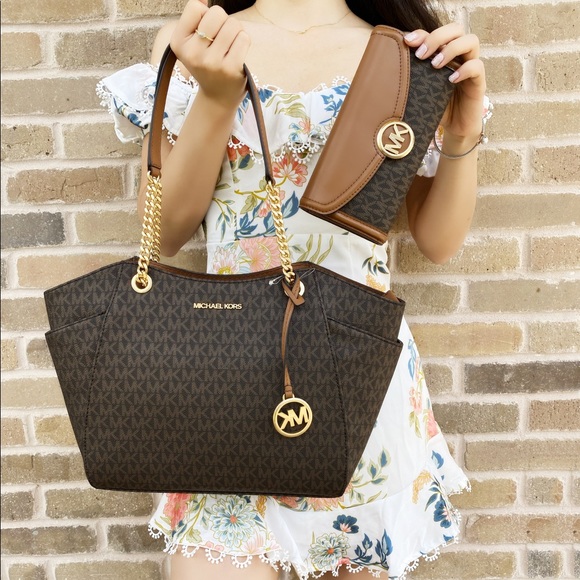 Michael Kors brown chain tote carryall wallet SET - Picture 2 of 3